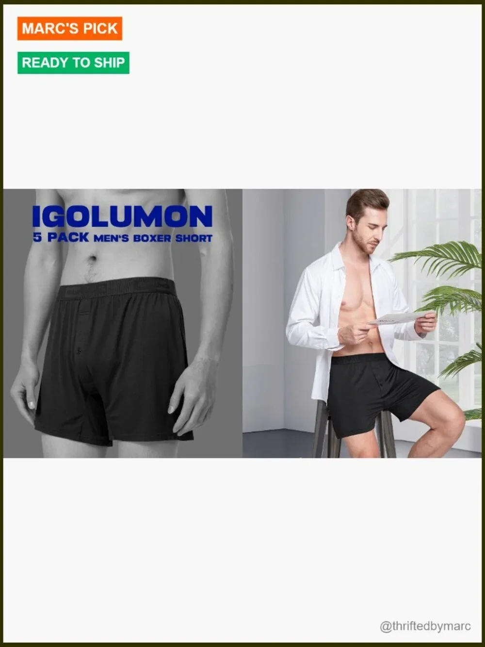Men's Bamboo Rayon Boxer Shorts 5 Pack Relaxed Fit Button Fly